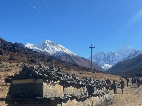 Mani wall on the way to Langtang Valley Trekking