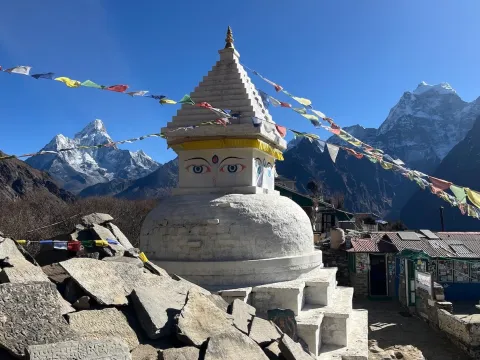 Chhorten with prayer flags, Khumbu region