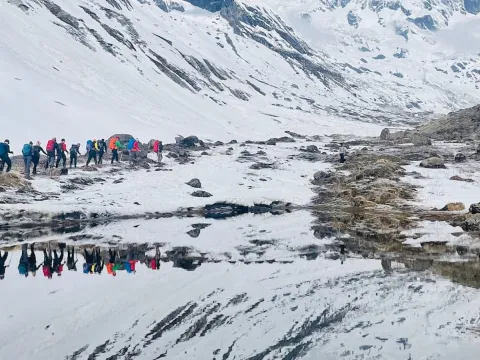 Trekkers on the way to Annapurna Base Camp