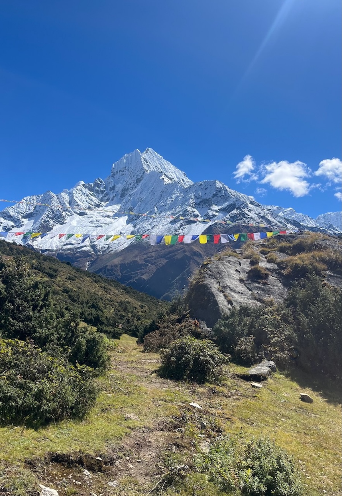 Mount Thamserku with prayer flags