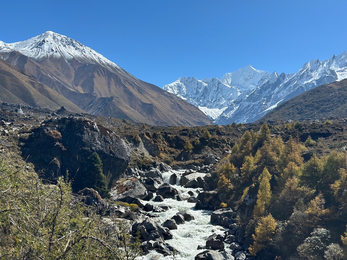 Langtang Valley with snow capped mountains