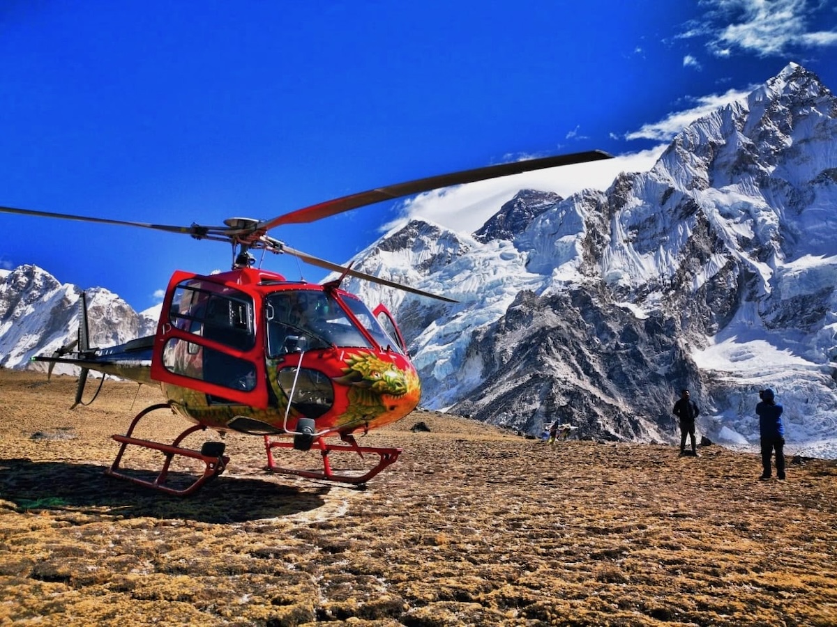 Helicopter at Kala Patthar with Everest Background