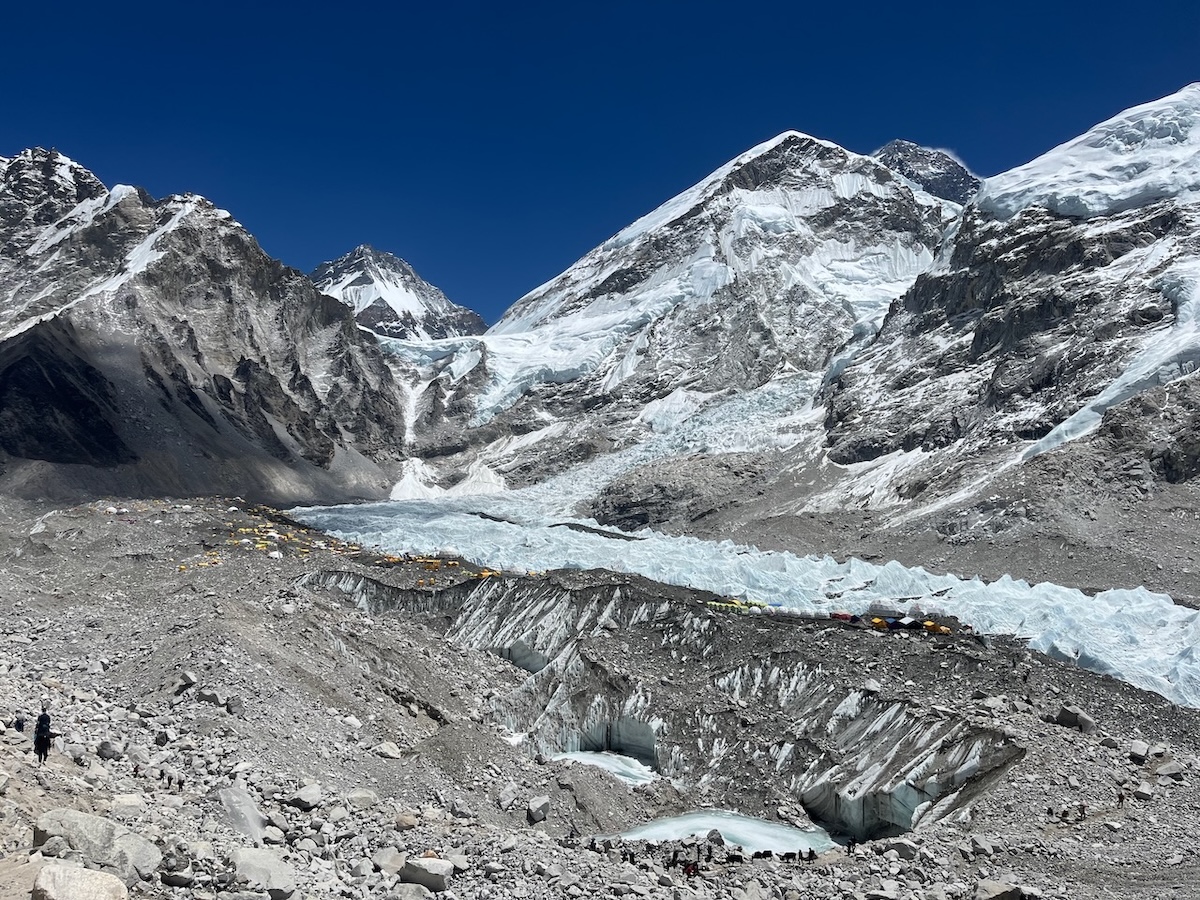 Khumbu Icefall and Khumbu glacier with Everest and surrounding peaks